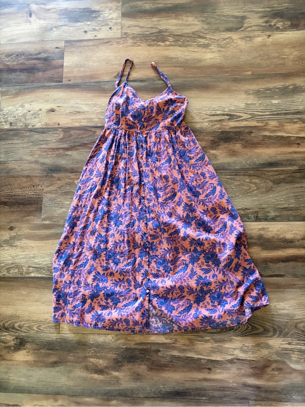 Universal Thread Coral Pink Midi Dress with Blue Floral Print